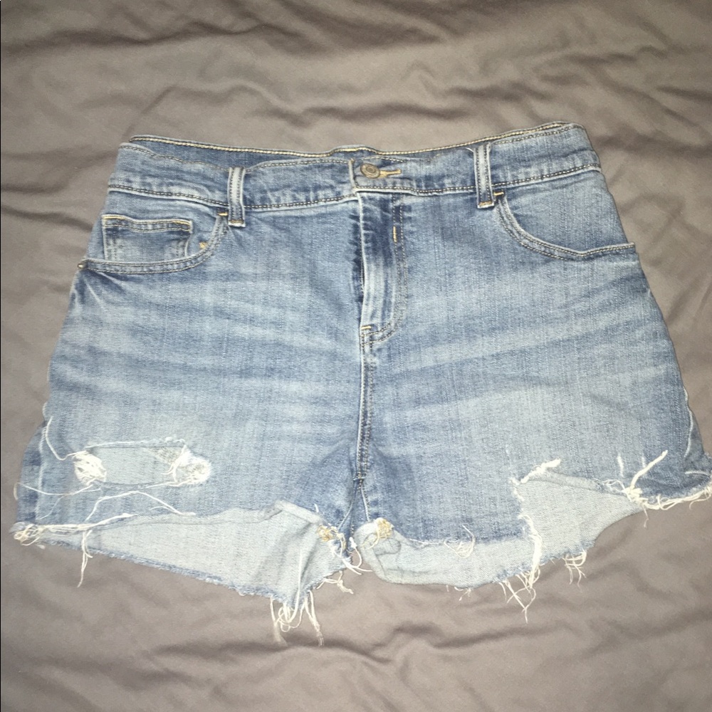 Distressed denim shorts